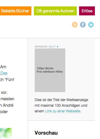 Werbeformat auf Fünf Bücher